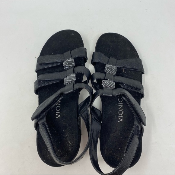 Vionic Women’s Amber Beaded Snake Embossed Leather Black Comfort Sandals Size 9 - Picture 4 of 7